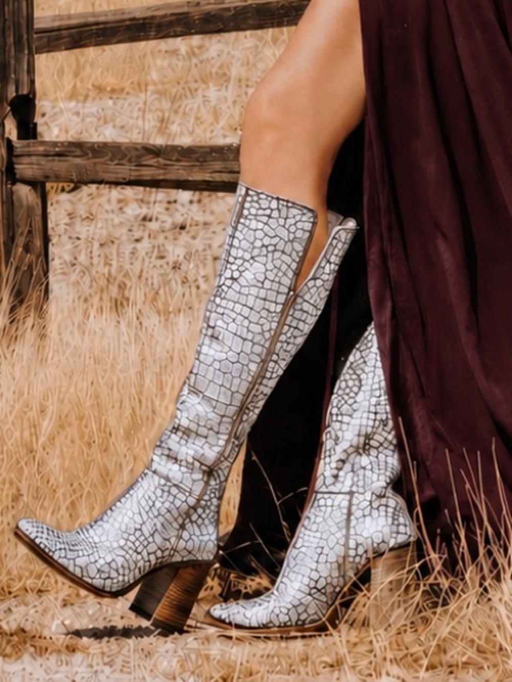 Freebird Jasper White Black Croc Embossed Tall Leather Boots Size 6 Sold Out
